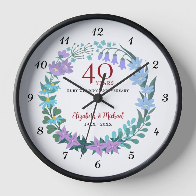 Horloge 40e anniversaire Ruby Floral Bluebells Wreath (Recto)