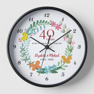 Horloge 40e anniversaire Ruby Floral Butterfly Wreath
