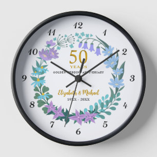 Horloge 50e anniversaire du Mariage d'or Bluebells Wreath