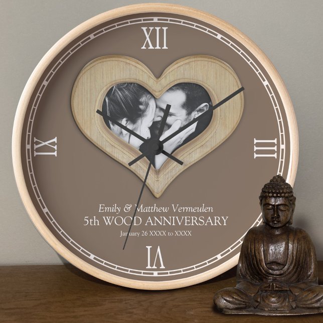 Horloge 5e anniversaire de mariage de bois - coeur photo p (Créateur téléchargé)