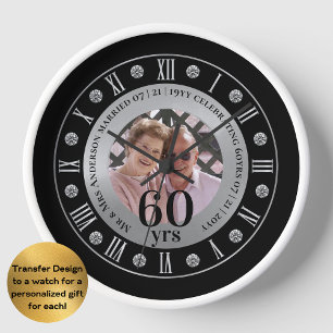 Horloge 60e Anniversaire de Mariage Cadeau PHOTO Diamant S