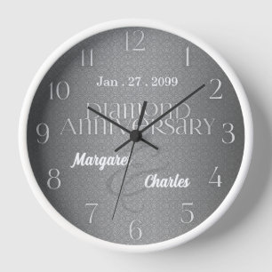 Horloge 60e anniversaire du Mariage diamant Noms des dates