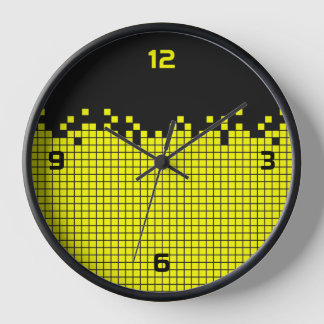 Horloge 80s Retro Gamer Geek Pixels Jaunes