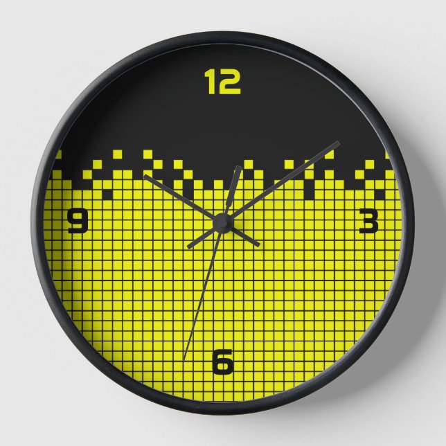 Horloge 80s Retro Gamer Geek Pixels Jaunes (Recto)