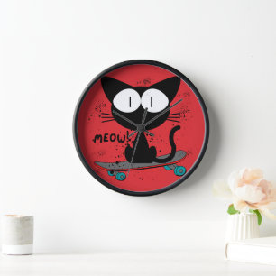 Horloge 90s, chat à planche à roulettes, la planche à roul