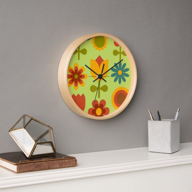 Horloge à fleur rétro - Naturel (Bureau)