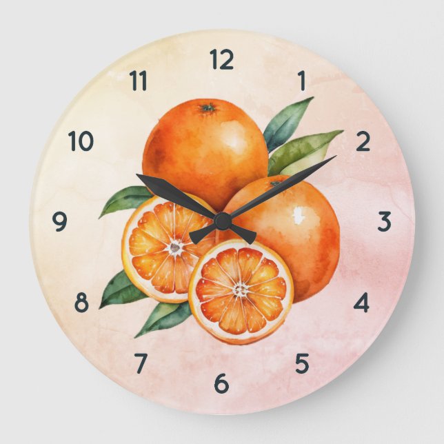 Horloge à l'aquarelle avec fruit orange et chiffre (Recto)