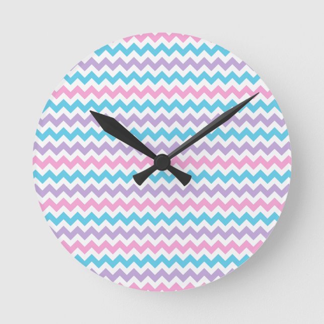 Horloge À Mur Rond, Turquoise, Rose, Mauve, Blanc  (Recto)