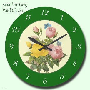 Horloge à roses botaniques rose jaune avec chiffre