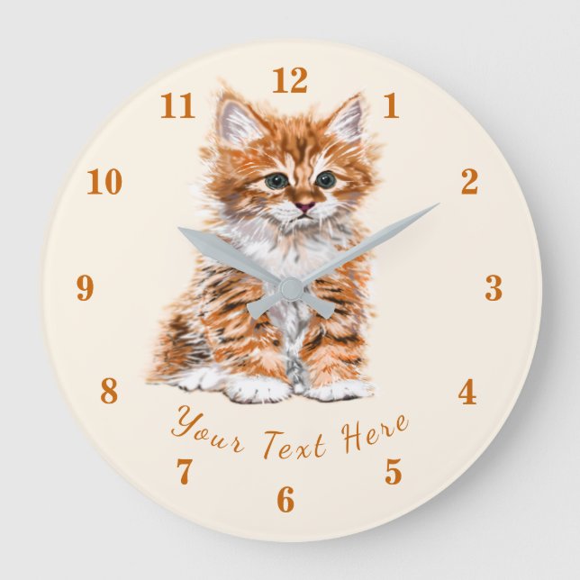 Horloge à texte personnalisé / nom avec petit chat (Recto)