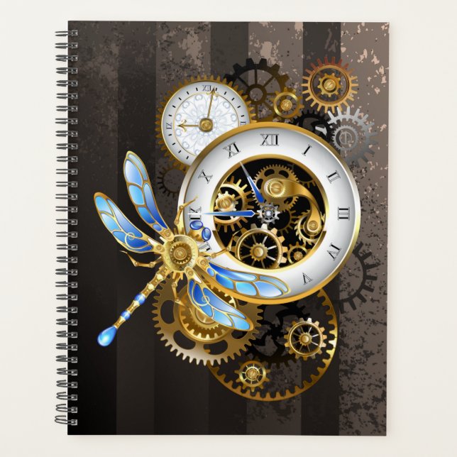 Horloge à vapeur avec libellule mécanique (Devant)