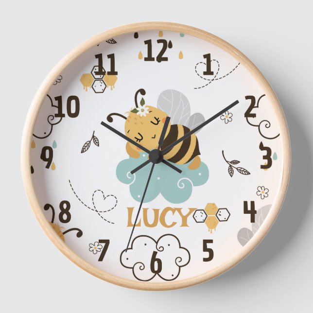 Horloge Abeilles de miel mignonnes et peignes Nuages Enfan (Recto)