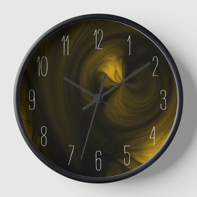 Horloge Abstrait Black Smoke Swirl - Jaune (Recto)