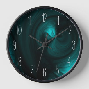 Horloge Abstrait Black Smoke Swirl - Turquoise