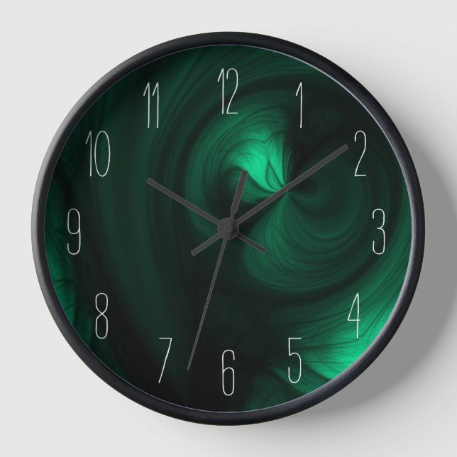 Horloge Abstrait Black Smoke Swirl - Vert (Recto)
