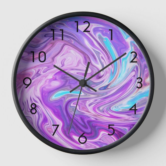 Horloge Abstrait Bleu clair Purple Liquide Swirl (Recto)