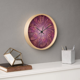 Horloge Abstrait Floral Fractal Art Berry couleurs