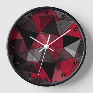 Horloge Abstrait, noir et rouge, triangle, géométrique, 