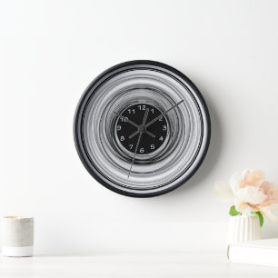 Horloge Abstrait Ombre moderne Black White Spirales