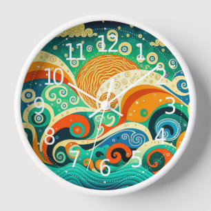 Horloge Abstrait rétro coloré les années 70 hippie Waves A