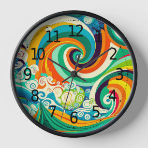 Horloge Abstrait rétro coloré les années 70 hippie Waves A