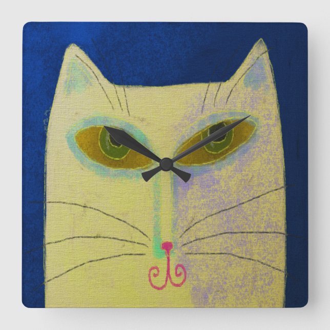 Horloge Abstraite d'art de Chat Jaune (Recto)