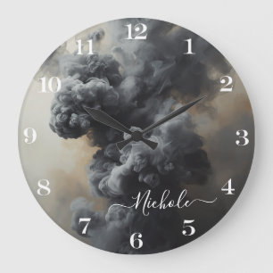 Horloge Abstraite Fumée Grise Personnalisée