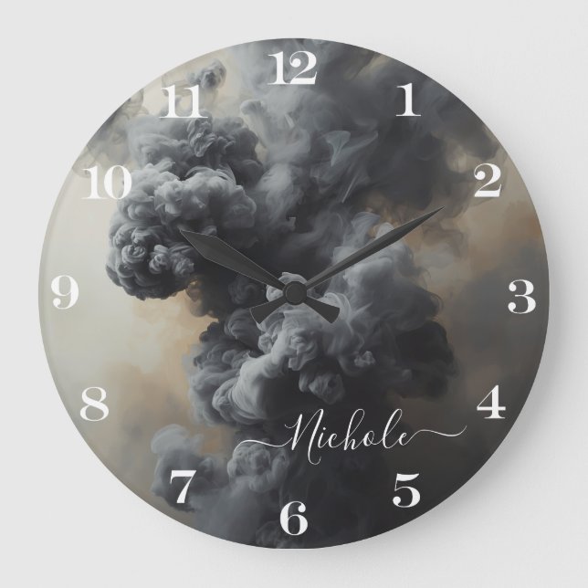 Horloge Abstraite Fumée Grise Personnalisée (Recto)
