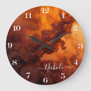 Horloge Abstraite Fumée Orange Rouille Personnalis
