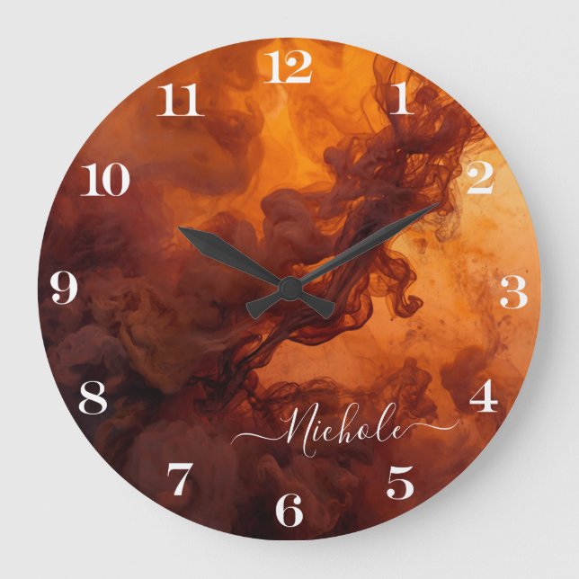Horloge Abstraite Fumée Orange Rouille Personnalis (Recto)
