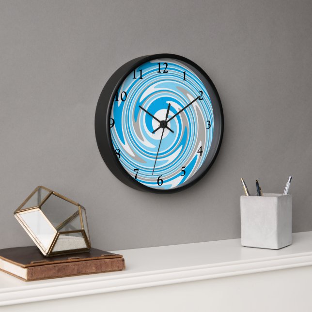 Horloge Abstraite spirale bleue et grise (Bureau)