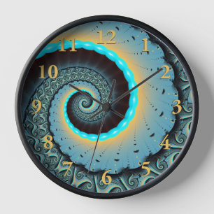 Horloge Abstraite spirale d'art fractal bleu turquoise ora