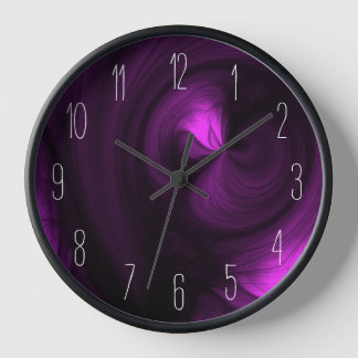Horloge Abstraite spirale de fumée noire - Fuchsia