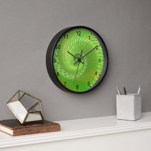 Horloge Abstraite spirale verte fractale