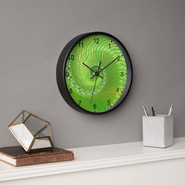 Horloge Abstraite spirale verte fractale (Bureau)