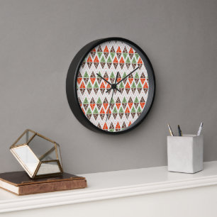 Horloge Abstraits arbres de Noël Motif de vacances géométr
