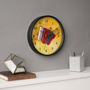 Horloge Accordéon rouge et notes de musique