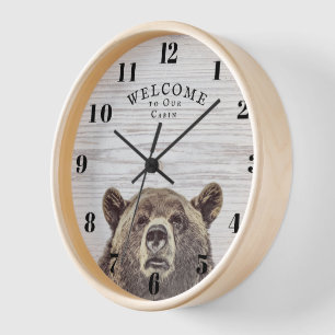 Horloge Accueil personnalisé Cabine en bois rustique Ours