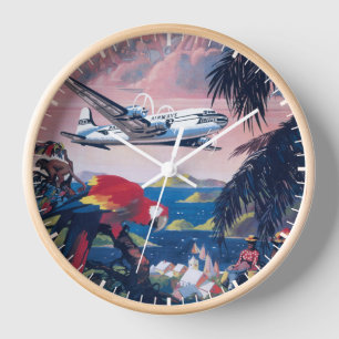 Horloge Affiche De Voyage D'Avion De Mer Survolant Les Car