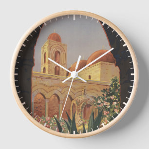 Horloge Affiche Vintage voyage Pour Palerme, Italie.