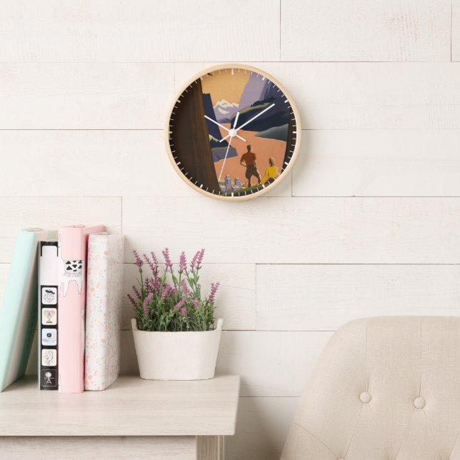 Horloge Affiche Vintage voyage Vue Montagne (Salle de lecture)