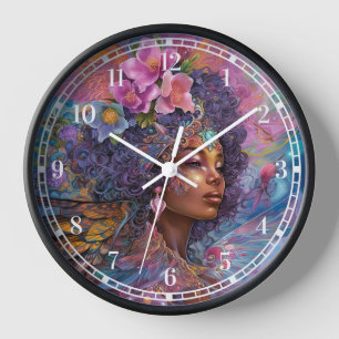 Horloge African American Black Goddess Queen Imaginaire Ar