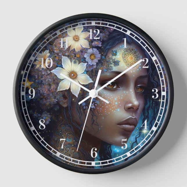 Horloge African American Black Goddess Queen Imaginaire Ar (Recto)