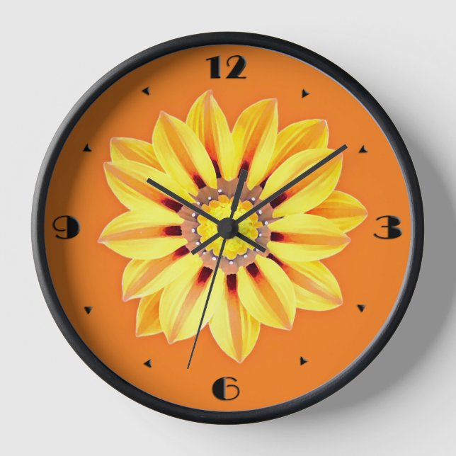 Horloge African Daisy / Gazania - Orange et Jaune (Recto)
