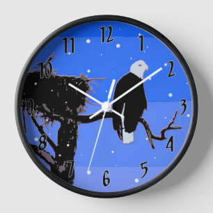 Horloge Aigle à tête blanche en hiver - Art animalier orig