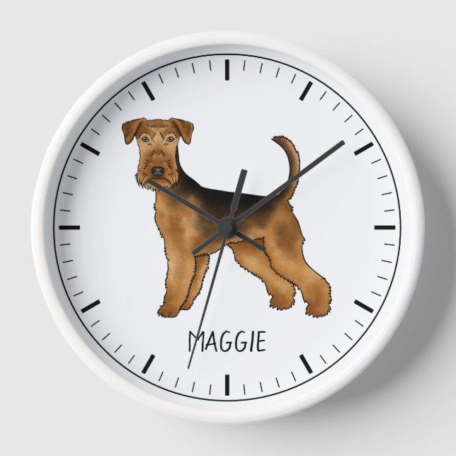Horloge Airedale Terrier Cute Dessin Chien Et Nom Personna (Recto)