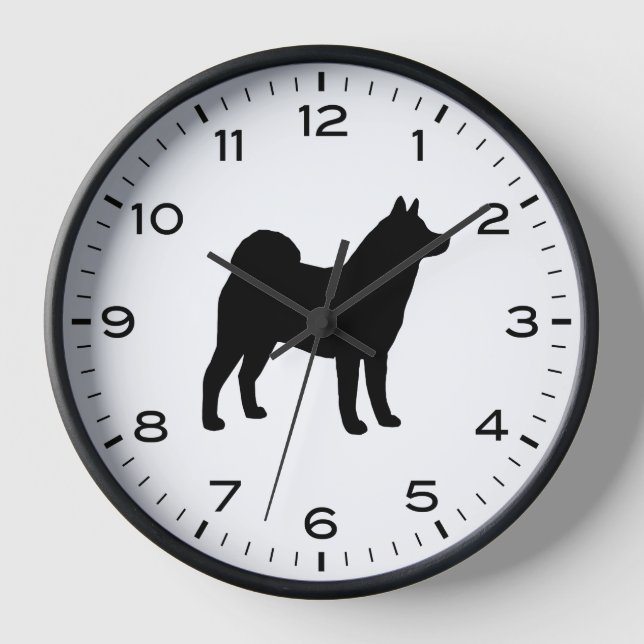 Horloge Akita Chien Silhouette avec des chiffres et des mi (Recto)