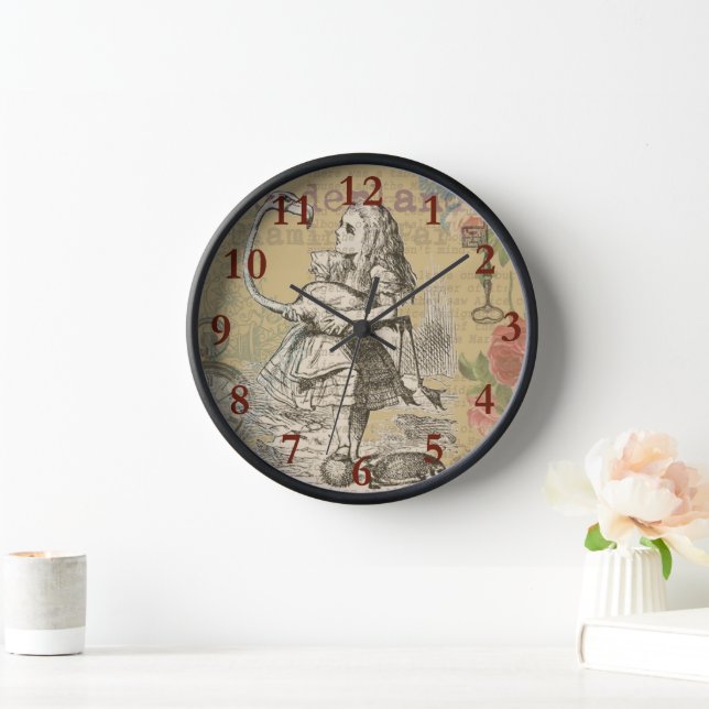 Horloge Alice au pays des merveilles Flamant rose classiqu (Maison)