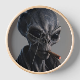 Horloge Alien Gris Cool Fumant le Cigare - Sci-Fi Bad Boy