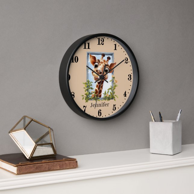 Horloge Amateurs de girafe mignonne ajouter nom (Bureau)